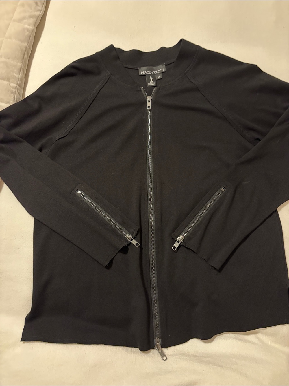 Peace of Cloth Black Zip-Front Lightweight Shirt Jacket -Womens